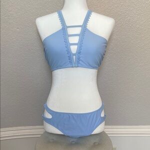 Blue Strappy Bikini Set, XL top & L bottoms. Boho vibes!
